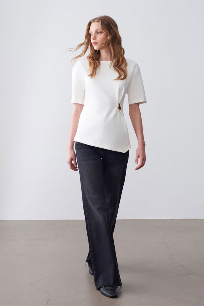 Dames T-shirt met ronde hals en korte mouwen