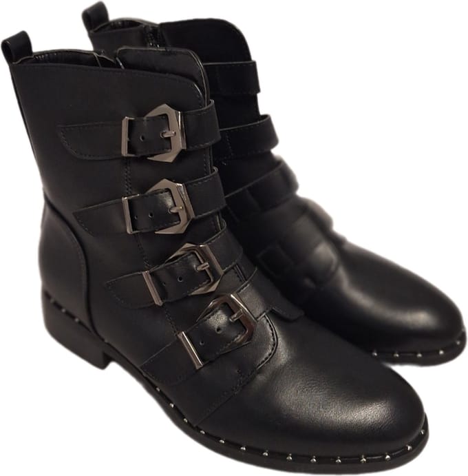 LUCKYSHOES-4 GESPEN BOOTS-LEDERLOOK-STUDS LANGS ZOOL-EXTRA ZIJRITS-39