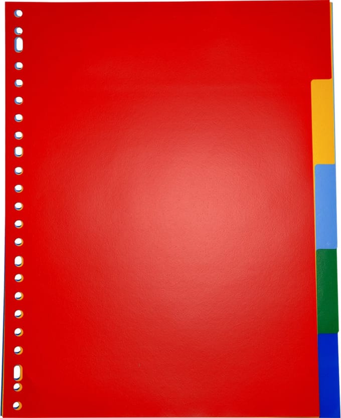 DULA Tabbladen gekleurd plastic - 5 tabs - A4 - 23 gaten - 5 kleuren - PP