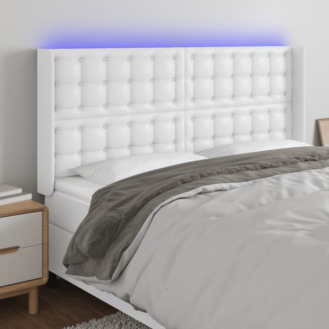vidaXL - Hoofdbord - LED - 163x16x118/128 - cm - kunstleer - wit