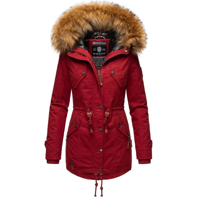 Marikoo dames winterjas met afneembare imitatiebontkraag & taillekoord