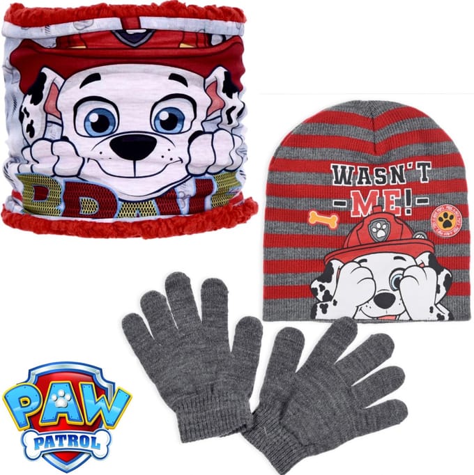 Paw Patrol Set - Muts + Nekwarmer + Handschoenen - Rood - One Size - ± 3-6 jaar