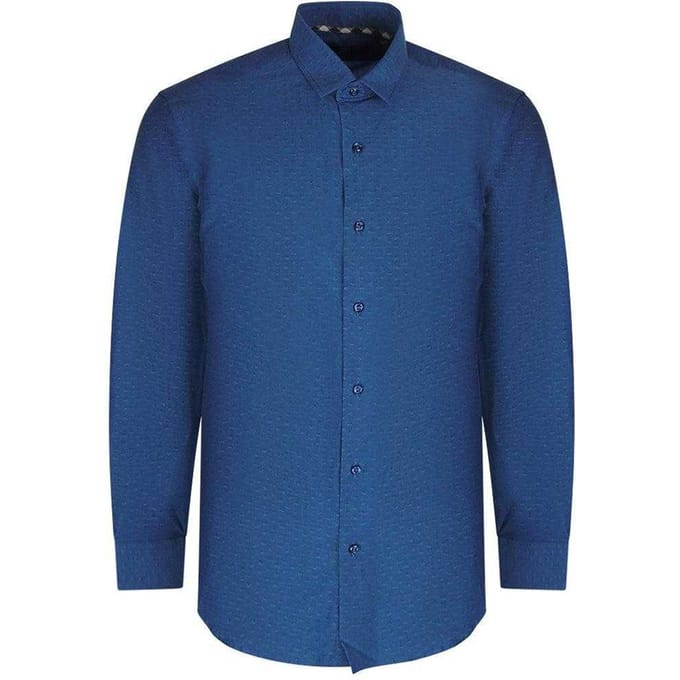 Aquascutum Heren Textuur Langsleeve Overhemd (Donkerblauw)