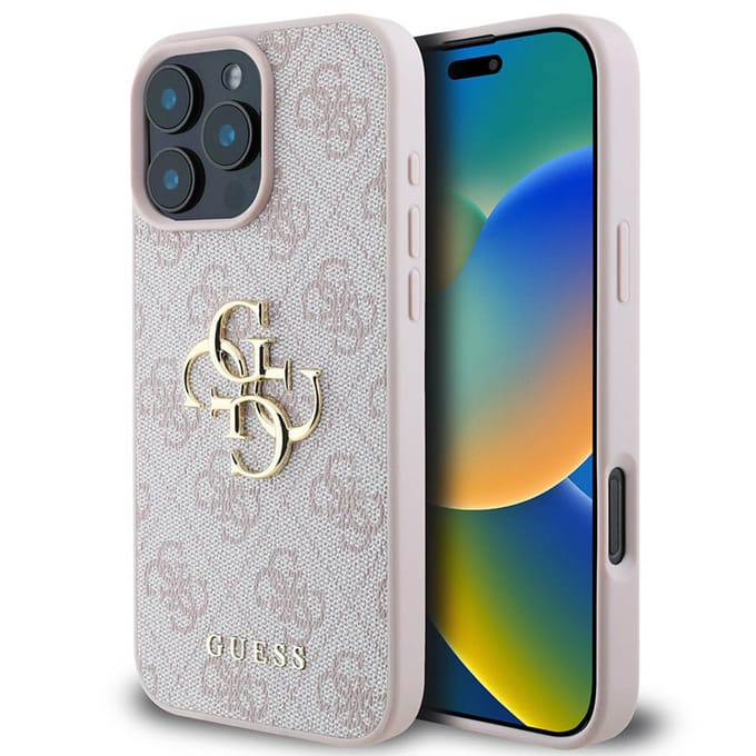 Guess 4G Metal Logo Backcover voor de Apple iPhone 16 Pro - Roze