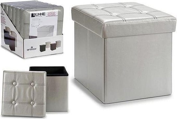 Giftdecor Poef Square BOX - hocker - opbergbox - zilvergrijs - polyester/mdf - 31 x 31 cm - opvouwbaar