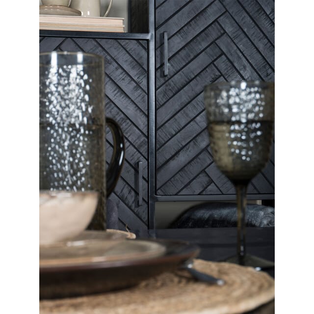 Kast Radu Visgraat - Zwart Mangohout - 180 x 100 cm - Industrieel