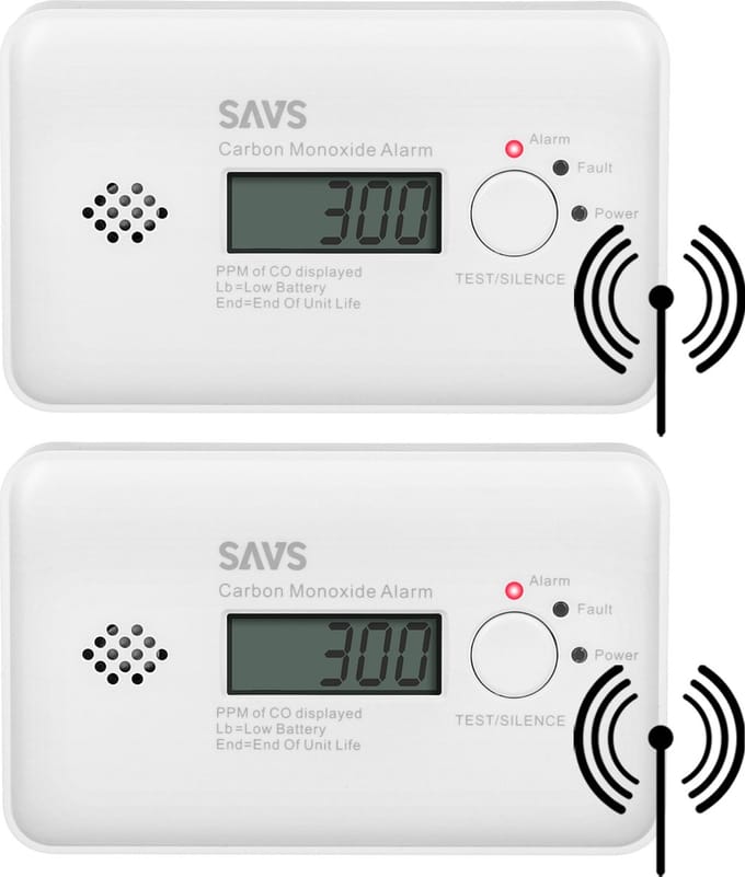 SAVS C10-W Draadloos koppelbare koolmonoxidemelder 2-pack - LinkSmart® - Optioneel WiFi - LCD Display - CO melder