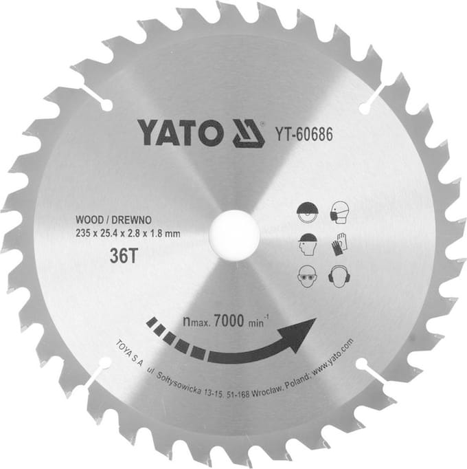 YATO Cirkelzaagblad Ø235 mm - 36T - binnendiameter 25,4 mm