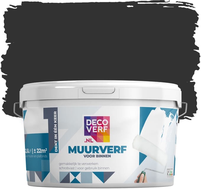 Decoverf muurverf mat nachtzwart, 2.5L