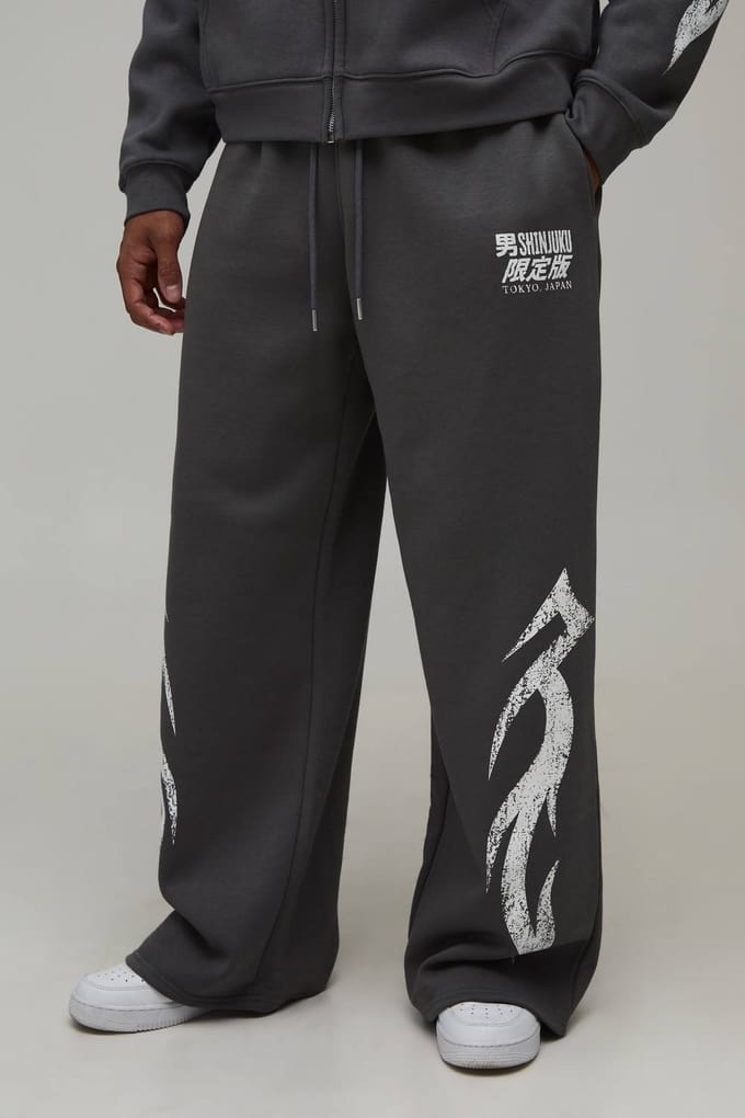 Wijde Pijpen Tokyo Moto Print Jogger | Charcoal | Size XL