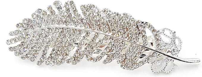 Zilverkleurige haarspeld veer met strass 7 cm