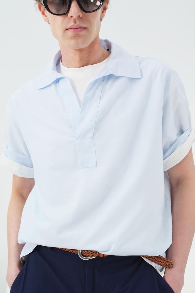 Heren Effen Korte Mouwen Poplin Overhemd