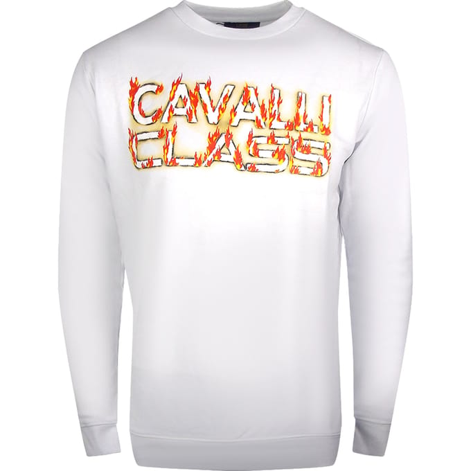 Cavalli Class Fire Logo Ontwerp Wit Sweatshirt