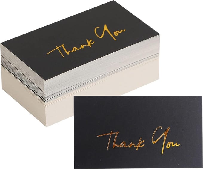 Gouden Mini Bedankkaarten 100 Stuks | 2x3,5 Inch Zwart Gebroken Wit