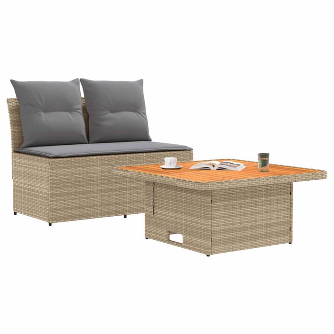 vidaXL - 2 - Stuk - Tuin - middelste - sofa - met - opklaptafel - poly - rattan