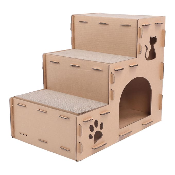 Kartonnen Kattenhuis Golfkarton Grote Krabbox met Krabmat voor Binnenkat Spelen en white
