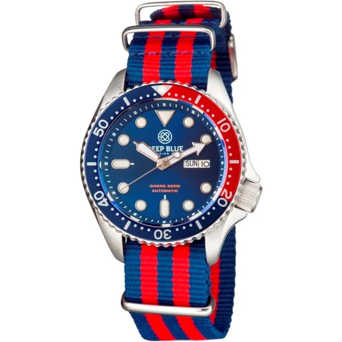 Deep Blue Watches MILPEPSNYLONREDBLUE Heren Horloge Automatic 44mm 300M