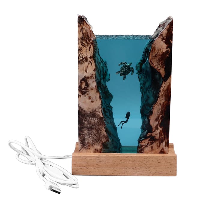 Divers Schildpad Hars Lamp met USB-kabel Knopschakelaar LED Oceaanlamp voor Oceaanliefhebbers Ornament black