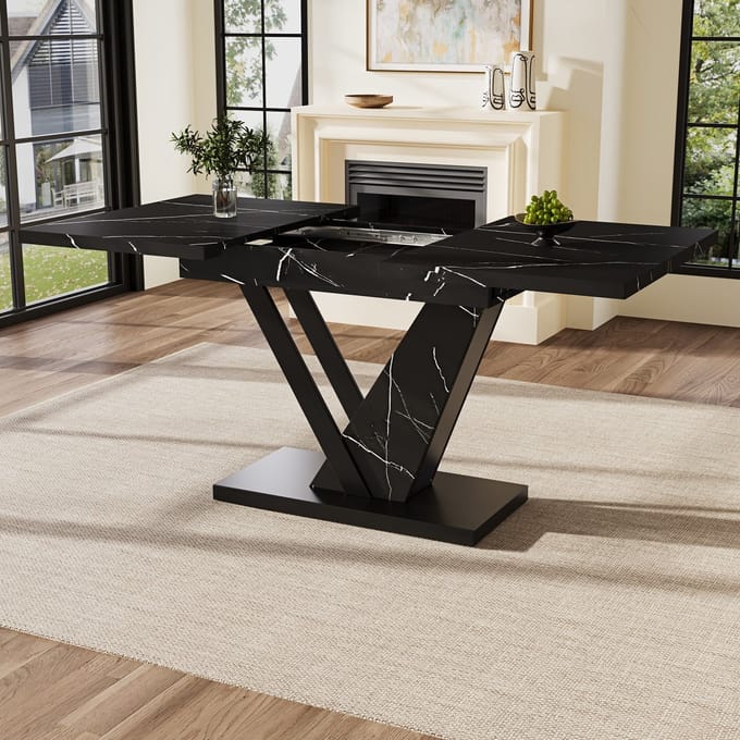 Sweiko Eettafel - Uitschuifbaar - 120-160 cm - Marmerlook - Zwart