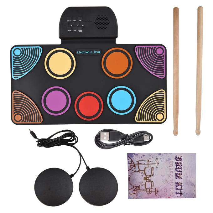 Elektronisch Drumstel met Luidspreker Hand Roll Drumstel 9 Pads Ondersteunt Diverse Audio-ingangen 7 Drum zwart