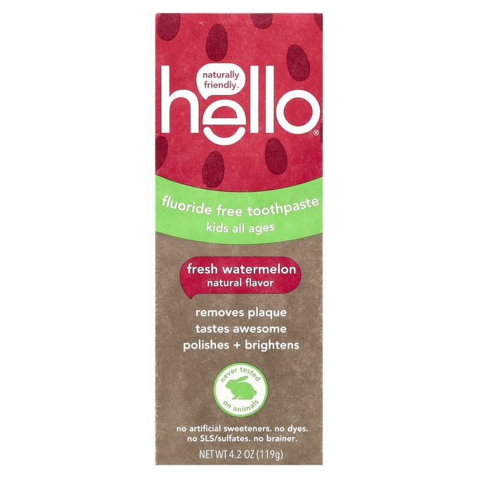 Bonjour, les enfants, dentifrice sans fluor, pastèque fraîche, 4,2 oz (119 g) red