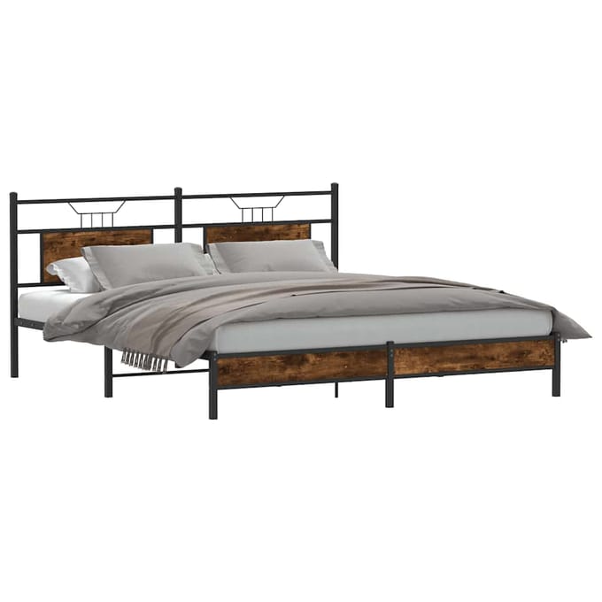 vidaXL - Bedframe - zonder - matras - 183x213 - cm - spaanplaat - gerookt - eiken