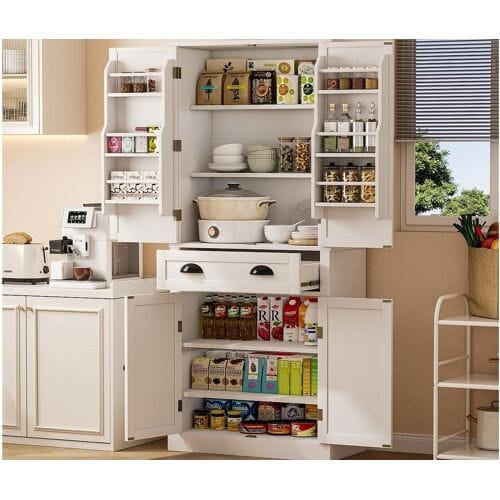 ModernLuxe Keukenbuffet 80×40×182 cm - met 2 deuren en 1 la - 2 deuren met schappen - wit