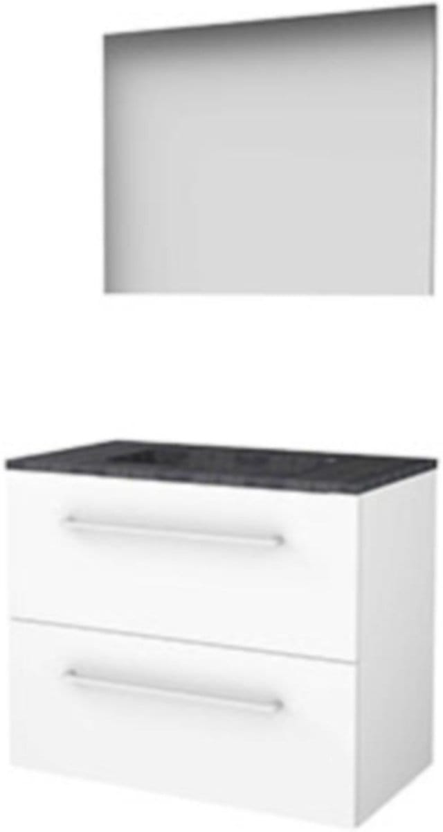 Basic-Line Basic 46 Badkamermeubelset - 80 x 46 cm - Met Grepen - 2 Lades - Hardstenen Wastafel - Zonder Kraangat - Spiegel - Ice White