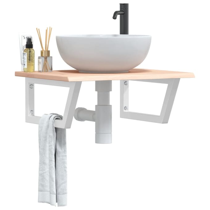 vidaXL - Badkamer - wandschap - staal - en - massief - eikenhout