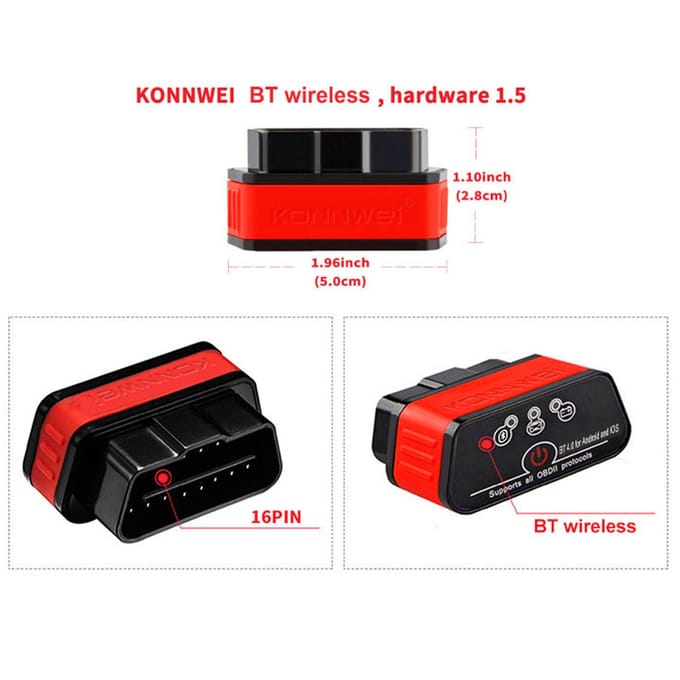 KONNWEI KW901 OBDII BT 4.0 Draadloze automotorfoutdiagnosetester Testerscanner Auto zwart