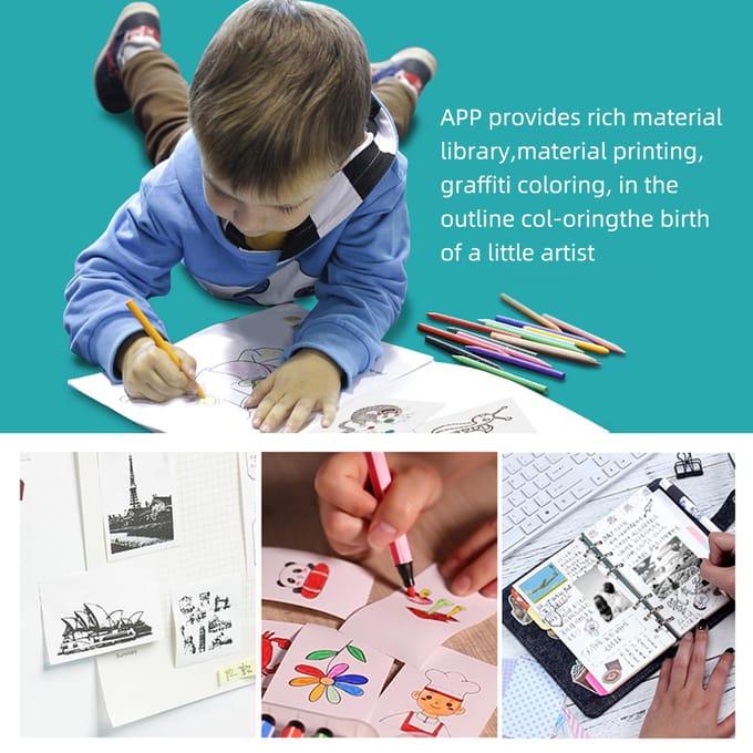 Mini Pocket Photo Printer Draagbare thermische drukmachine 203DPI Draadloze BT-verbinding voor