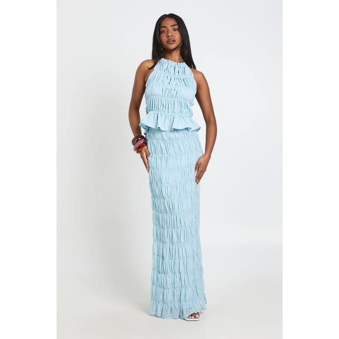 boohoo Dames Geplooide Chiffon Maxi Kokerrok | Babyblauw | Maat: 44