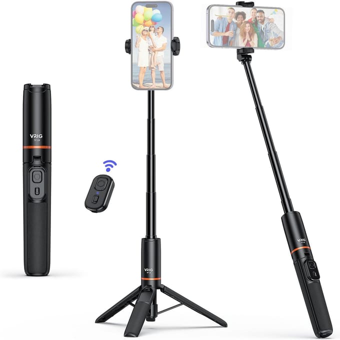 VRIG TP-19 Uitschuifbaar Selfie Stick Statief voor Telefoon Max. Lengte 59.5cm/23.4in met Afstandsbediening zwart