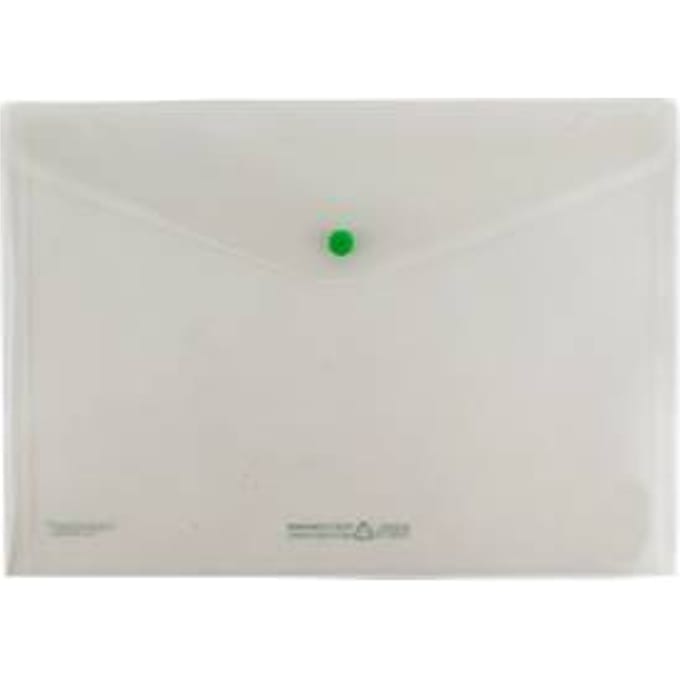 View pocket FolderSys FolderGreen®, A4 liggend formaat, 0,20 mm, drukknoopsluiting, B 335 x H 235 mm, 100 % post consumer recycled PP, transparant, 10 stuks.