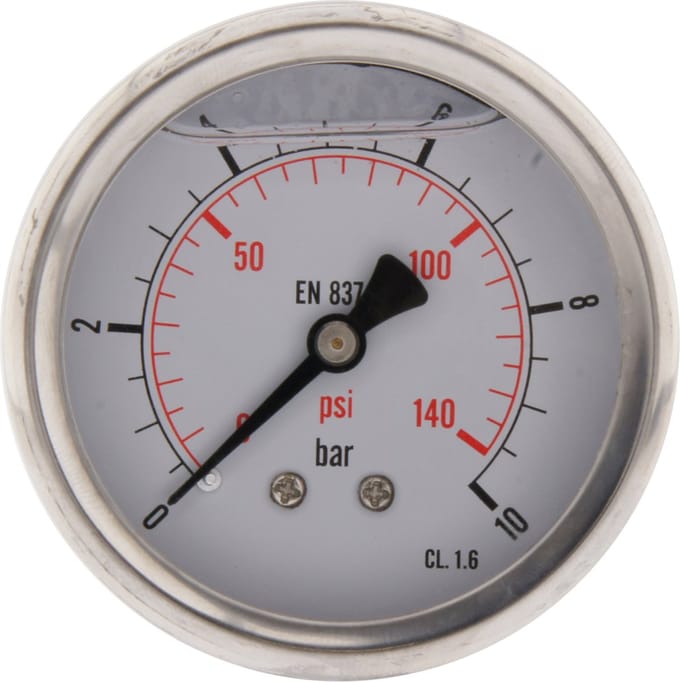 0..10 Bar Glycerine Manometer Achteraansluiting RVS/Messing 63 mm Klasse 1.6 - ML01063SHG