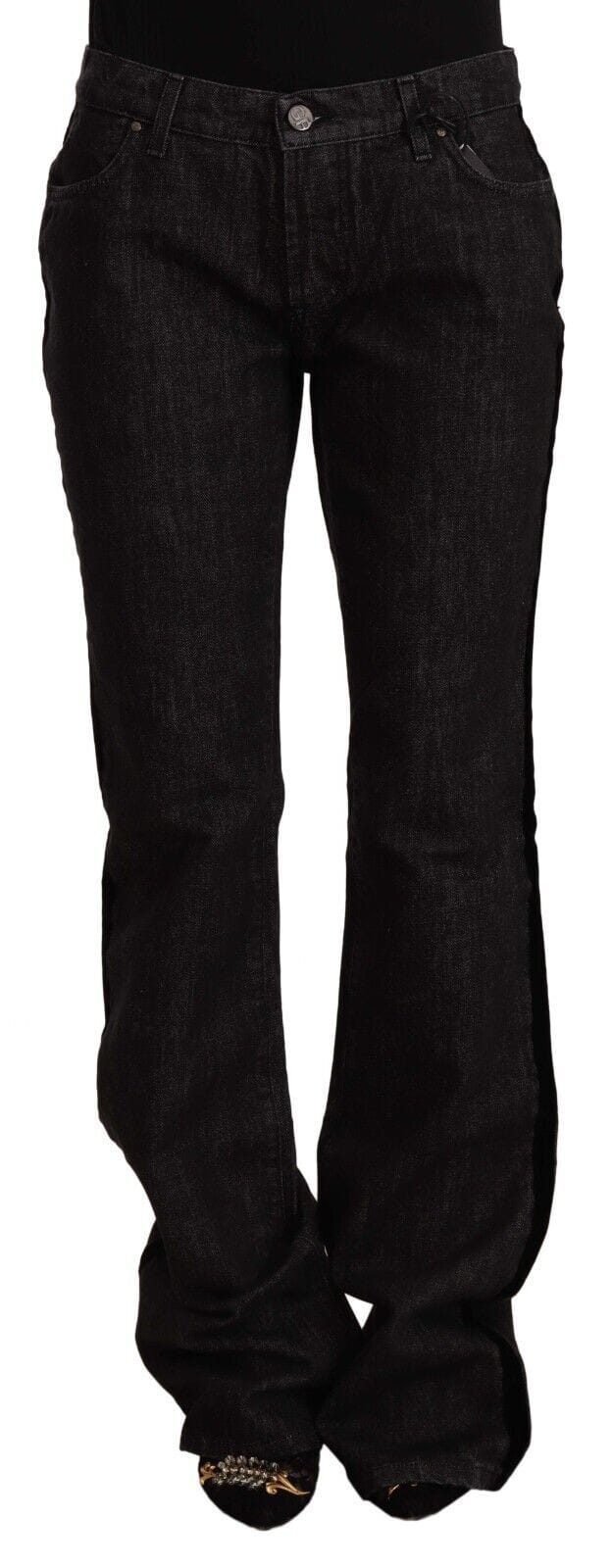 GF Ferre Zwarte Midden Taille Katoenen Denim Rechte Bootcut Jeans