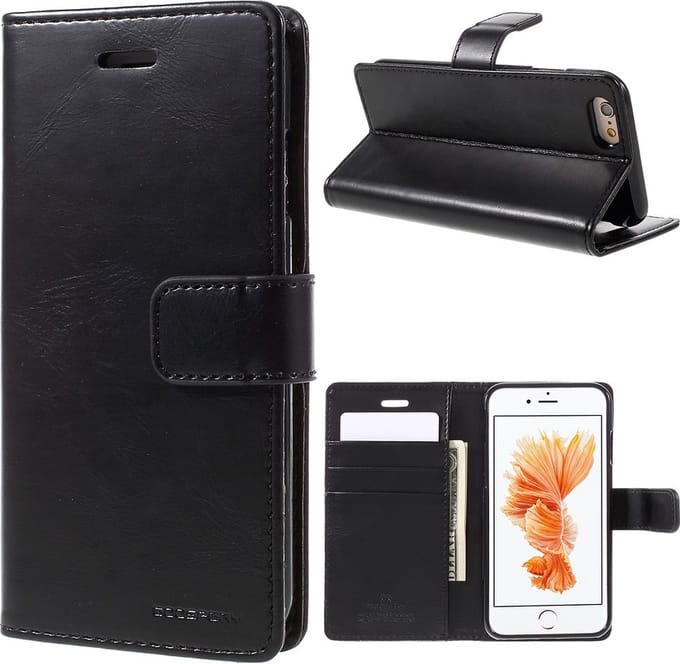 Mercury Blue Moon Bookcase wallet geschikt voor iPhone 6 6s Hoesje - Zwart Lederen