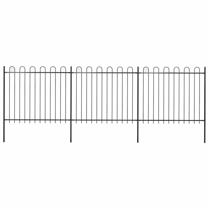 vidaXL - Tuinhek - met - ringtop - staal - 504x150 - cm - zwart