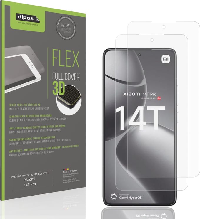 dipos FLEX – 2x Matte Screenprotector geschikt voor Xiaomi 14T Pro | Volledige Schermbescherming | Case-Friendly