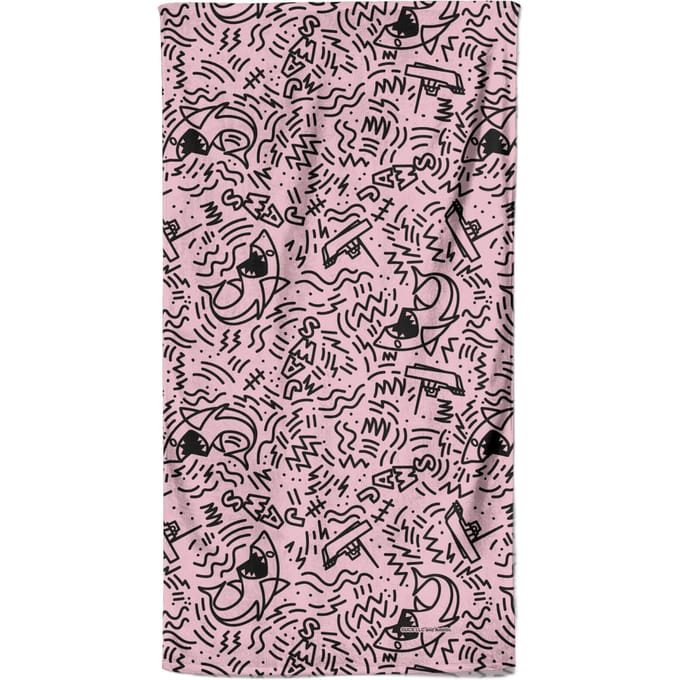Jaws Pink Doodle Pattern Beach Towel