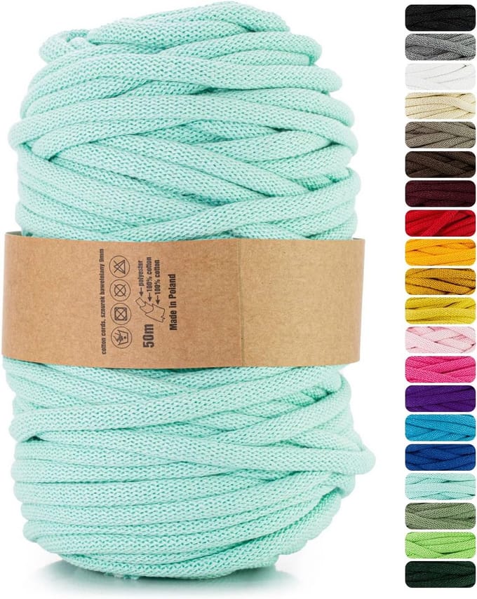 Macramé garen - Katoenen koord - Knutselen en decoreren - Met polyester kern - 9 mm dik 50 m - Celadon