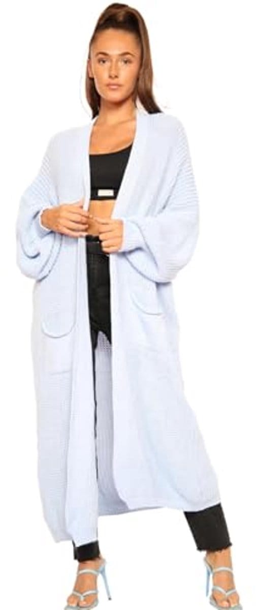Grof gebreid maxi vest dames oversized met ballonmouwen