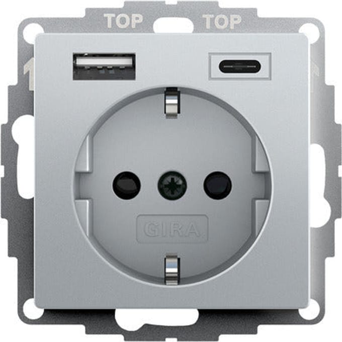 Gira Systeem 55 Dubbele Usb Wandcontactdoos Aluminium - 245926