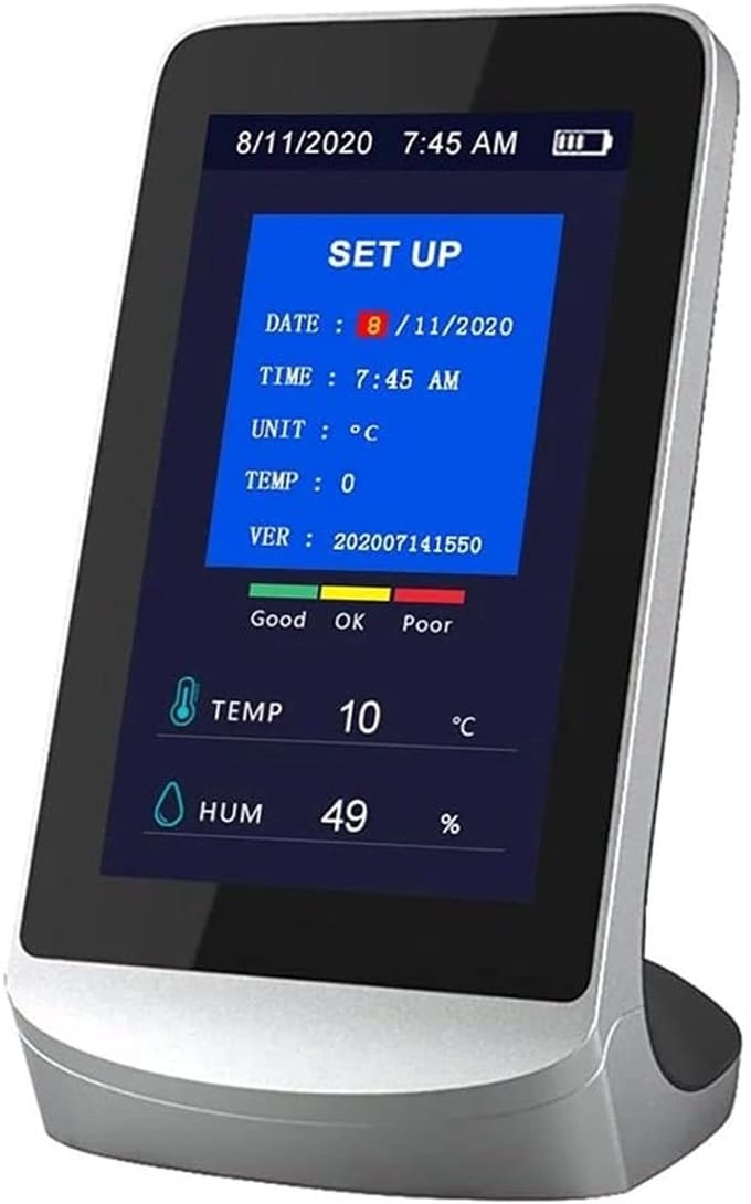 Luchtkwaliteitsmonitor - CO2 meter CO2 detector - Binnenklimaat meten - NDIR sensor technologie - 43 inch scherm - Zwart