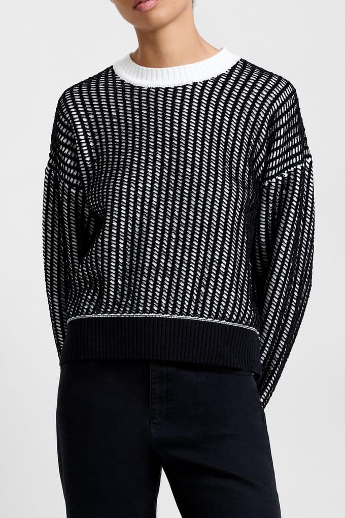 French Connection Jullie Ls Crew Neck Jumper Blackout Winter Whit Taglia: M | Maglioni a maglia Outlet | Donna | Nero