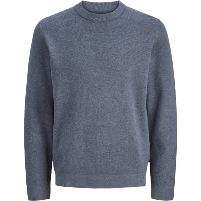 JACK & JONES Milano stitch knit crew neck regular fit - heren pullover katoen met O-hals - blauw (turbulence melange)