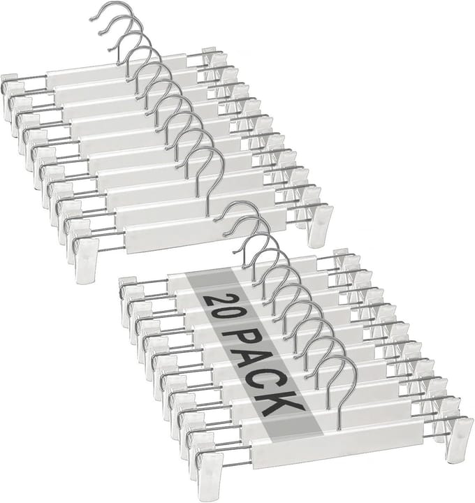 Famanu – Broekhangers met verstelbare clips set van 20, antislip en ruimtebesparend, wit