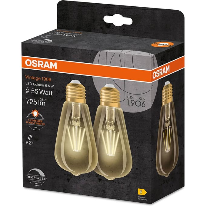OSRAM 1906 E27 6,5W LED ST64 824 goud dimbaar 2 stuks