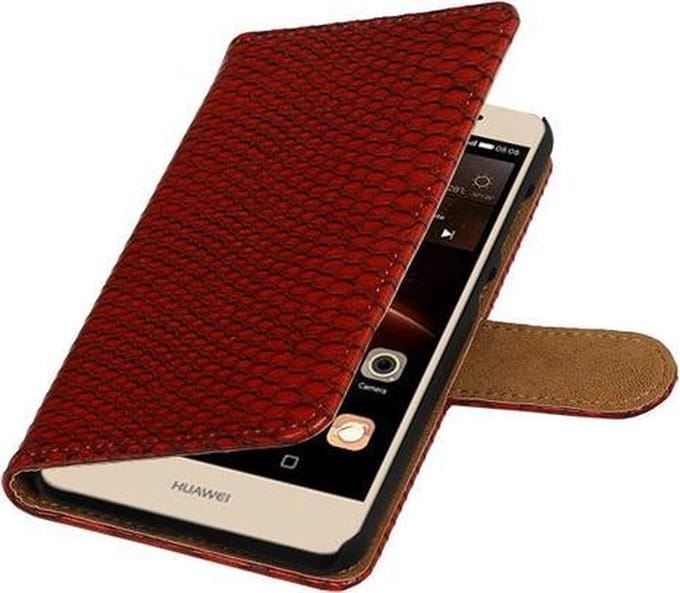 Rood Slang booktype wallet cover hoesje voor Huawei Y6 II Compact