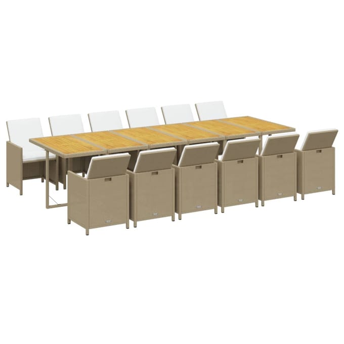 vidaXL - 13-delige - Tuinset - met - kussens - poly - rattan - beige